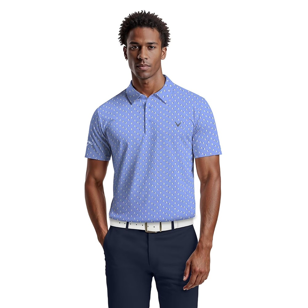 Callaway Mens Performance Stretch Polo Shirt Blue Cocktail Print XL NWT